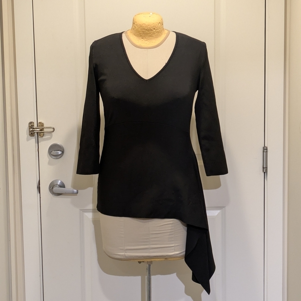 3/$30 EUC Zara Knit L Asymmetrical Black V Neck Viscose Sweater - Picture 1 of 7